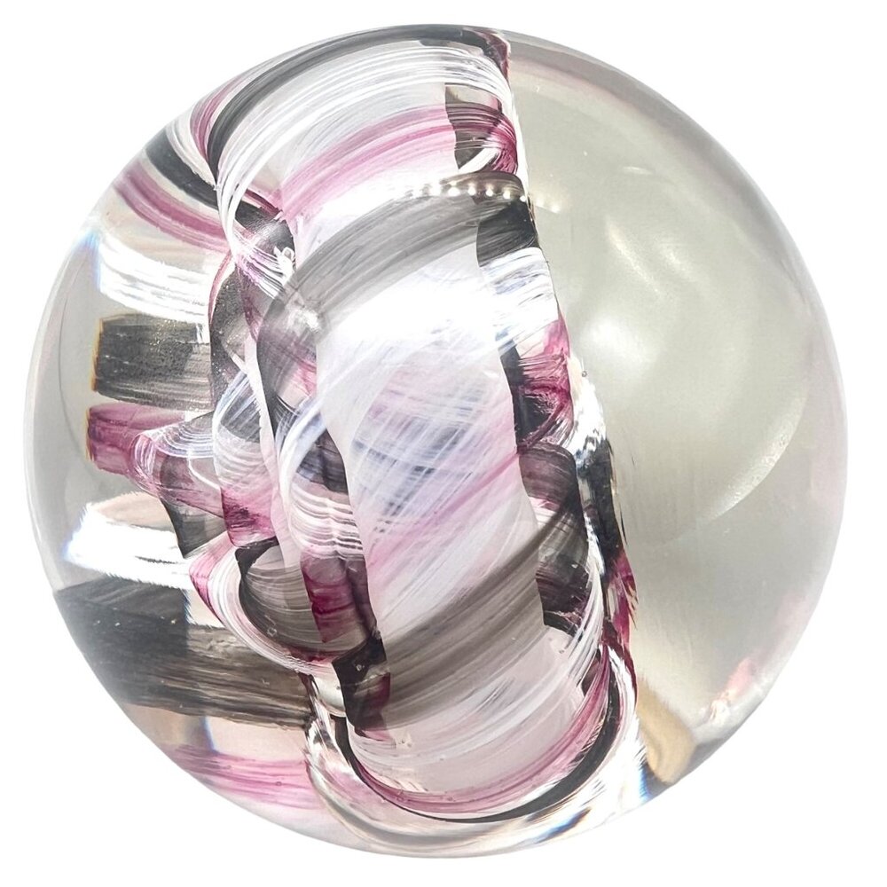 Caithness Glass Paperweight Ribbons Swirl Snail Pink White Black Scotland 3" - Picture 7 of 11